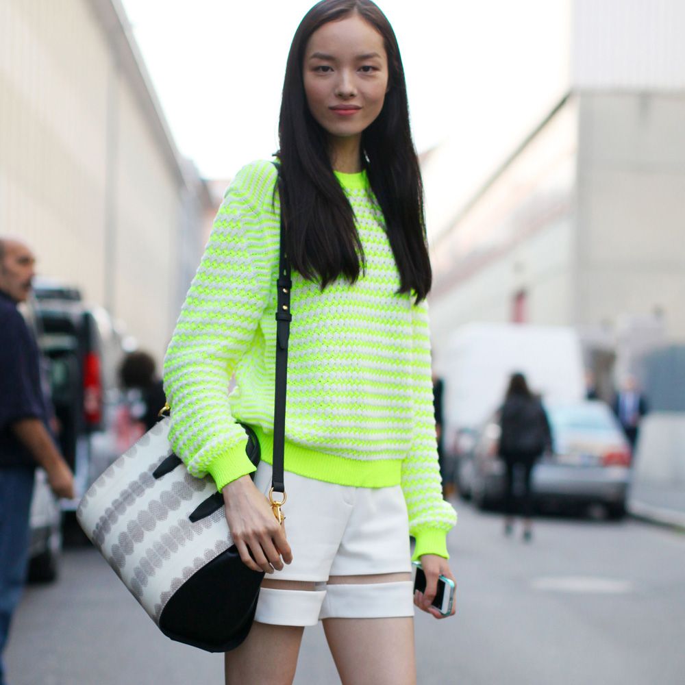 Model in a statement sweatshirt 