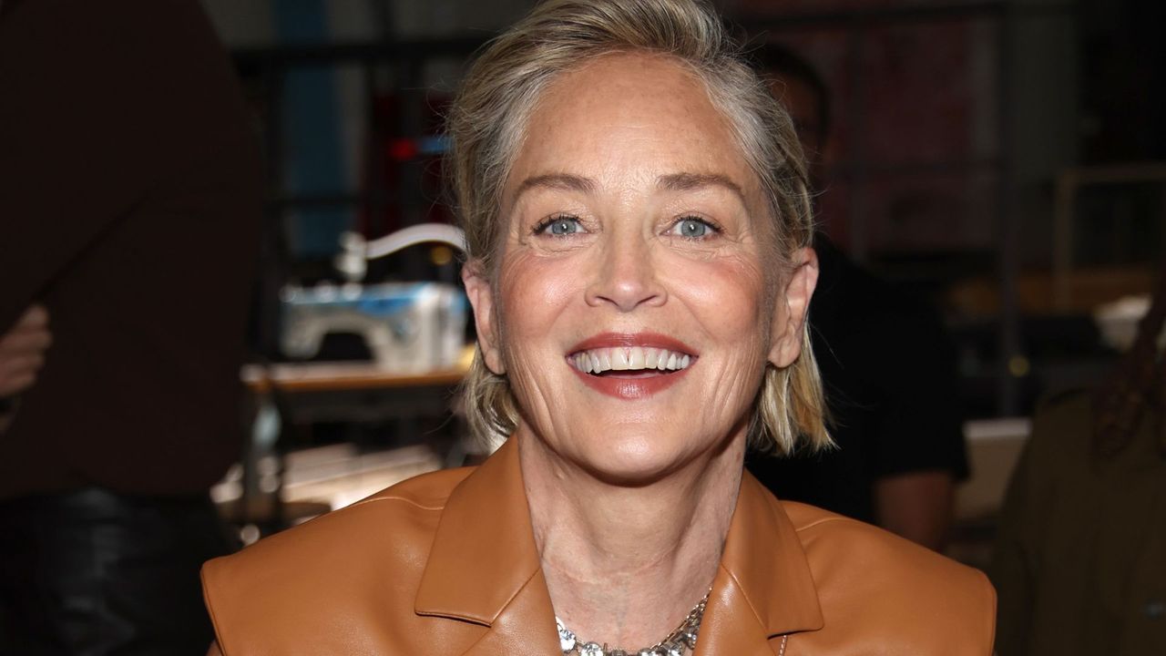 sharon stone wearing fab outfit for milan fashion week