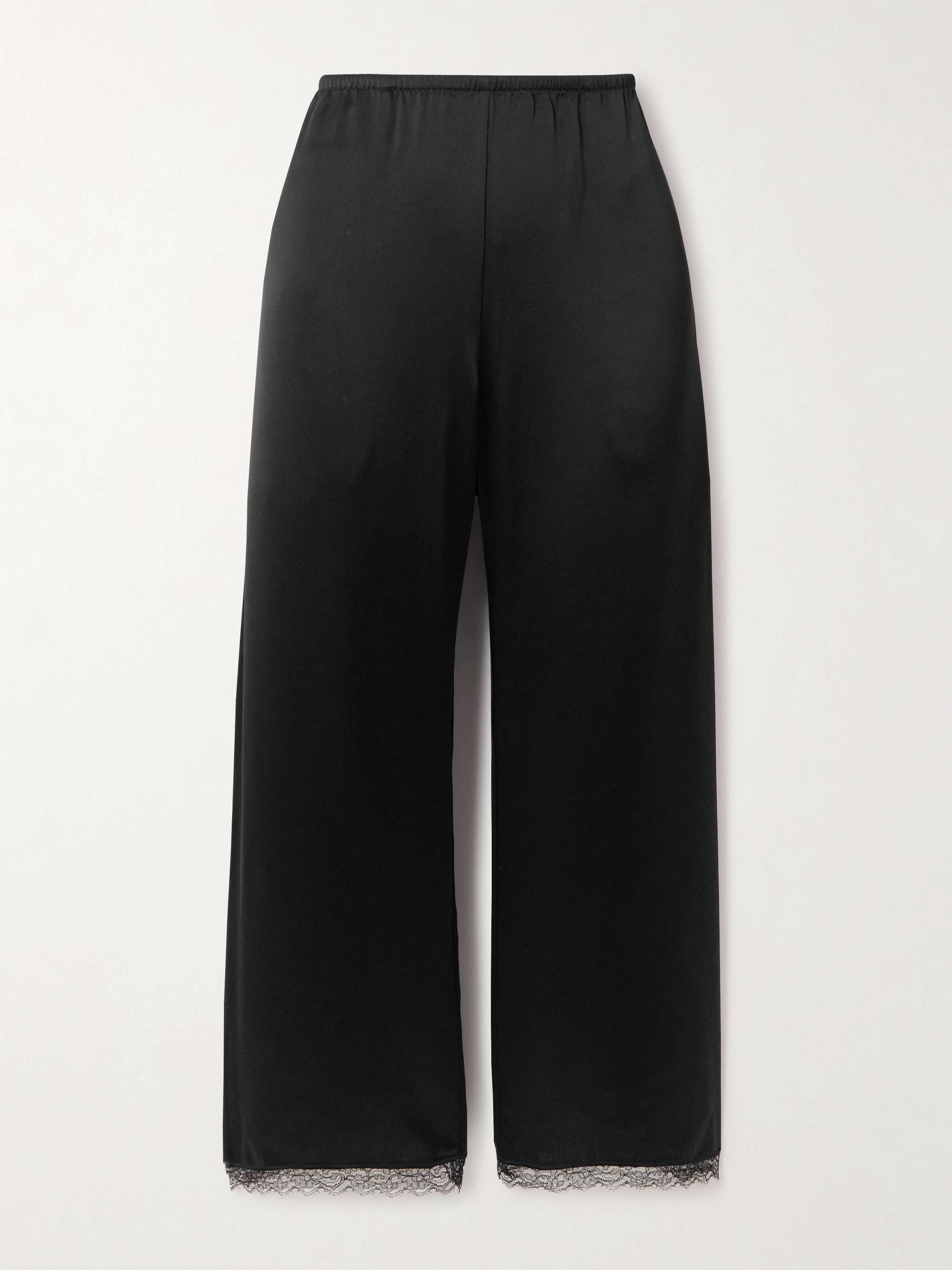 Barb Lace-Trimmed Satin Wide-Leg Pants