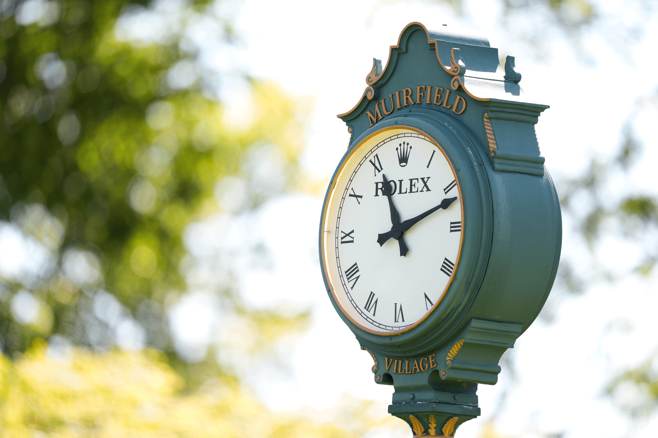 A general view of a clock at Muirfield Village ahead of the Memorial Tournament 2026