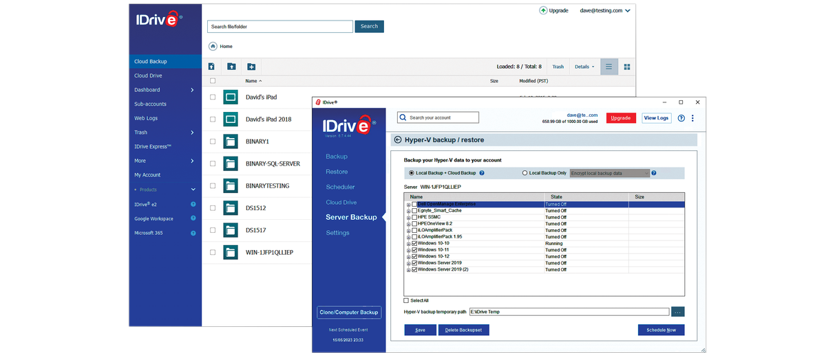 The IDrive dashboard