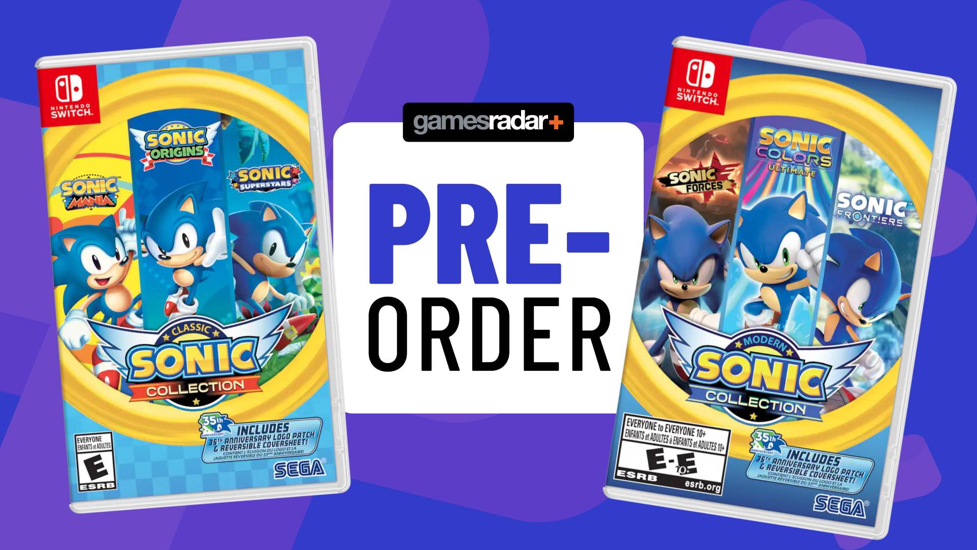 Image of the Classic and Modern Sonic Switch game collections on a blue GamesRadar+ background.