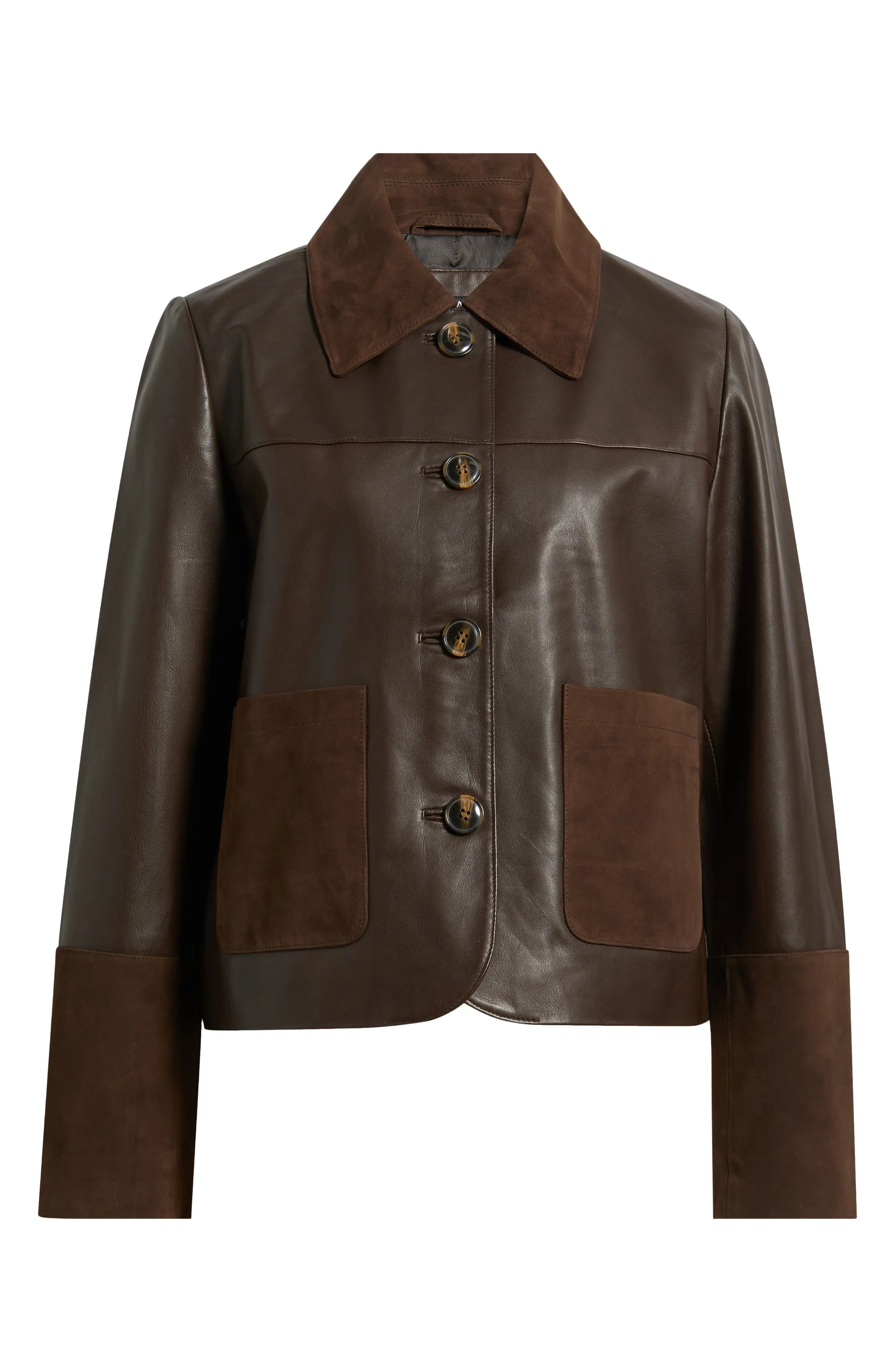 Short Mixed Media Leather Jacket