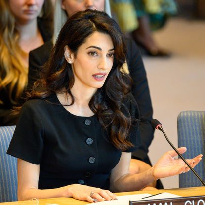 International human rights lawyer Amal Clooney seen speaking