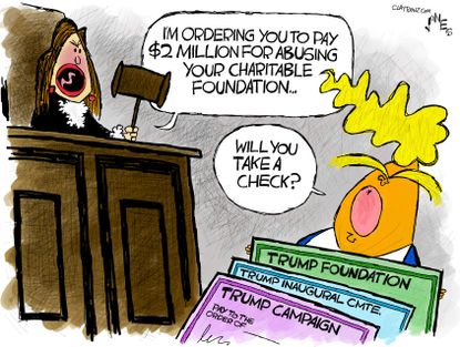 Political Cartoon U.S. Trump charitable foundation fine