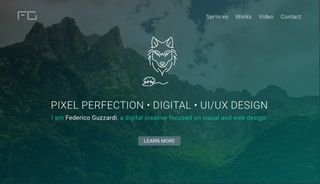 Screenshot of website featuring mountain background and stylised wolf icon