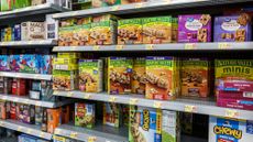 A row of protein and granola bars at a Walmart in Miami.