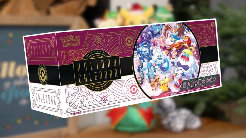 Pokemon TCG Holiday Calendar 2025 on a slightly blurred festive background