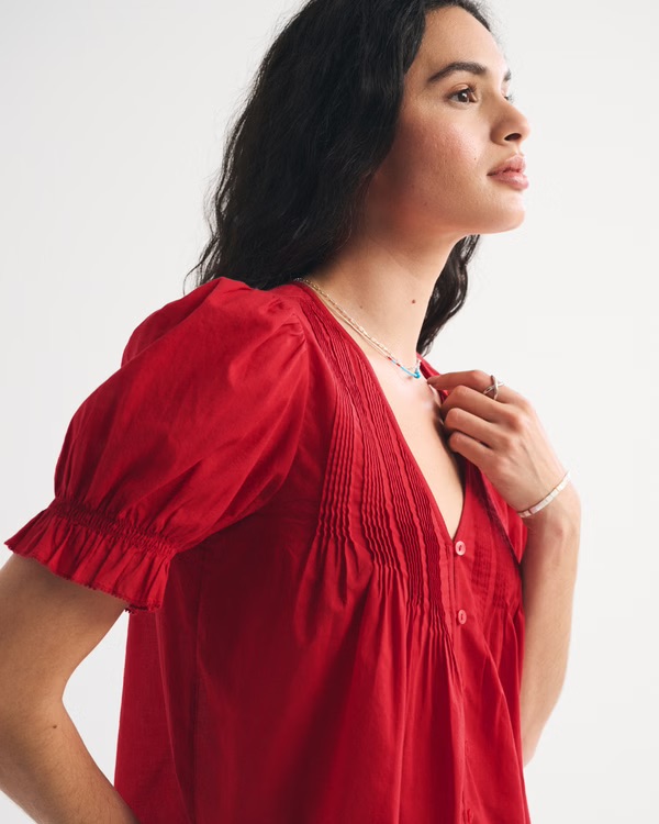 Short-Sleeve Button-Through Blouse