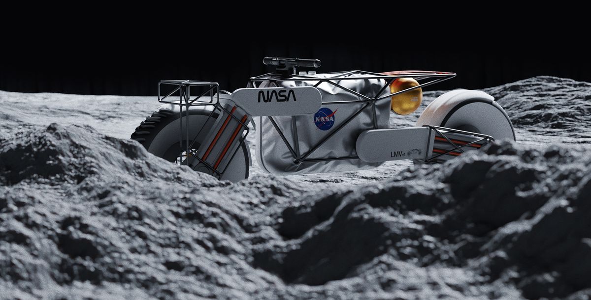 Moscow-based automotive designer Andrew Fabishevskiy has come up with this novel concept for a moon motorcycle.