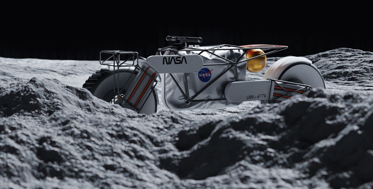 Moscow-based automotive designer Andrew Fabishevskiy has come up with this novel concept for a moon motorcycle.
