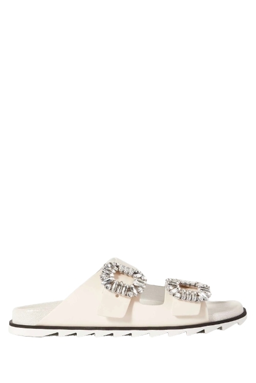 Slidy Viv Swarovski Crystal-Embellished Leather Slides