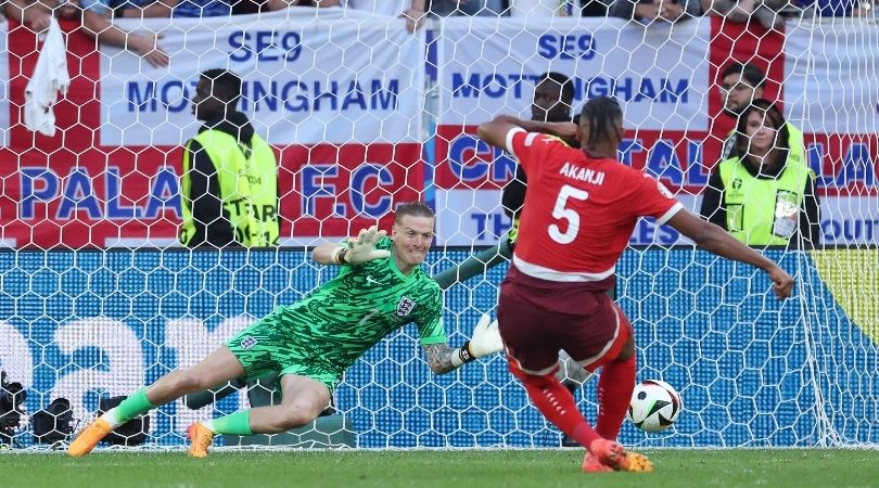 Jordan Pickford saves Manuel Akanji&#039;s penalty as England beat Switzerland in a shootout in their Euro 2024 quater-final