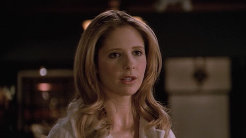 Buffy talking to the Watcher&#039;s Council in Season 5