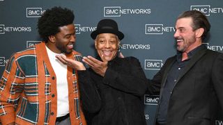At AMC’s TCA Winter Press Tour session for Parish (l. to r.): Zackary Momoh, Giancarlo Esposito and Skeet Ulrich.