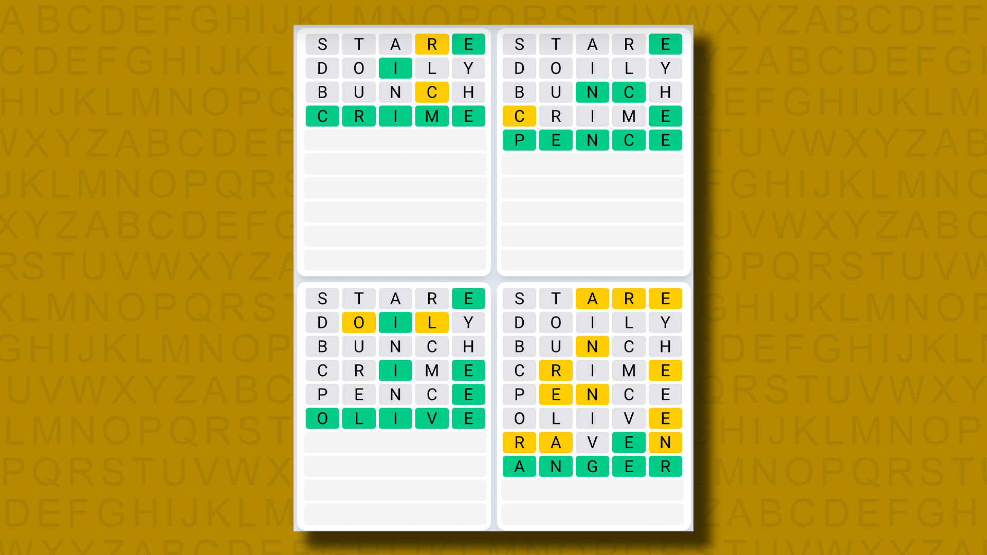 Quordle Daily Sequence answers for game 1041 on a yellow background