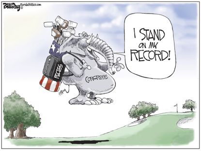Political cartoon U.S. GOP Congress record August recess golf
