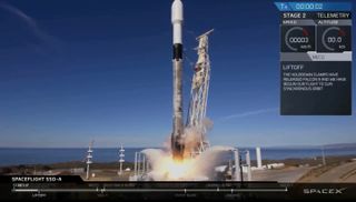A SpaceX Falcon 9 rocket launches from Vandenberg Air Force Base in California on Dec. 3, 2018, carrying 64 satellites to orbit on the SSO-A: Smallsat Express mission.