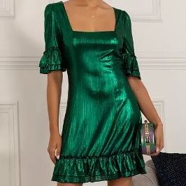 Jolie Moi Gerika Frill Mini Dress, Dark Green