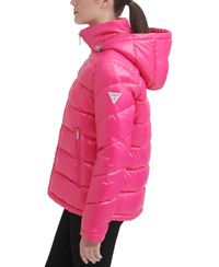 Macy's, GUESS Women's High-Shine Hooded Puffer Coat ( $111.99