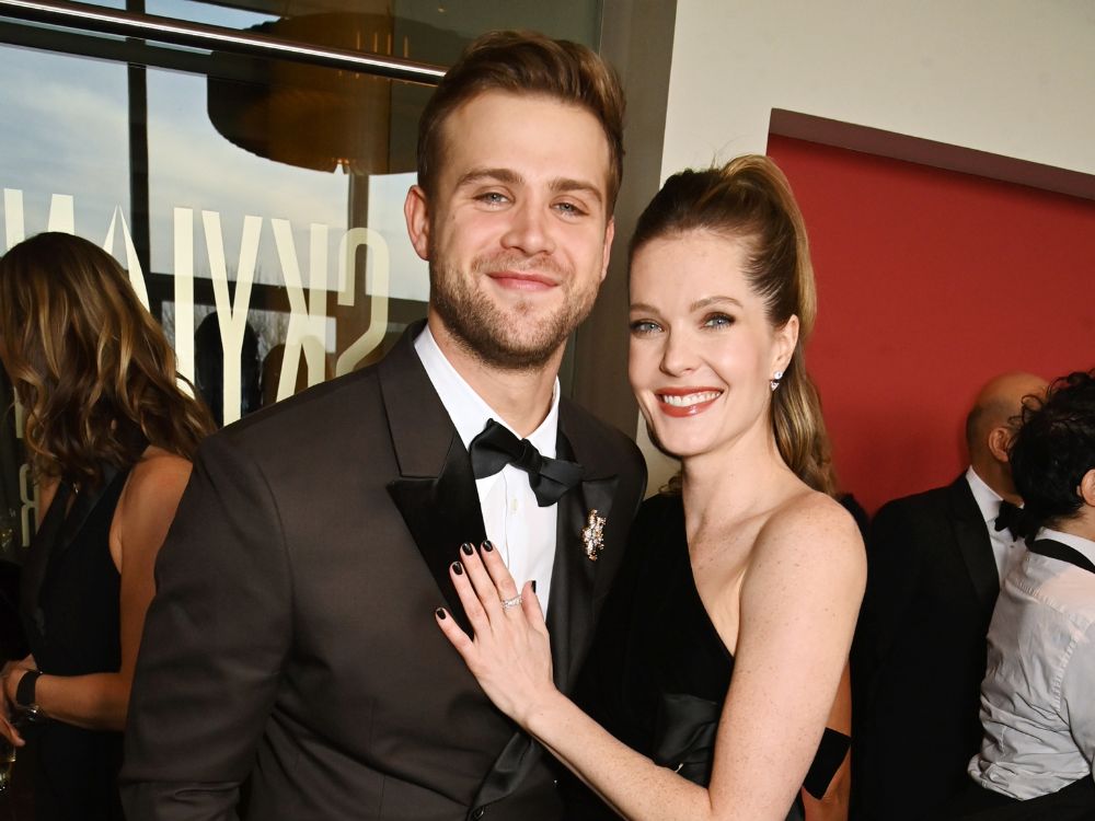 Meghann Fahy and Leo Woodall attend the 2025 BAFTAs