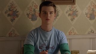 Sheldon Cooper (Iain Armitage) has a sentimental conversation with his father during breakfast on Young Sheldon.