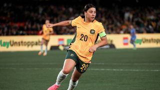 Sam Kerr playing for the Australian women's national soccer team ahead of the Women's World Cup 2023