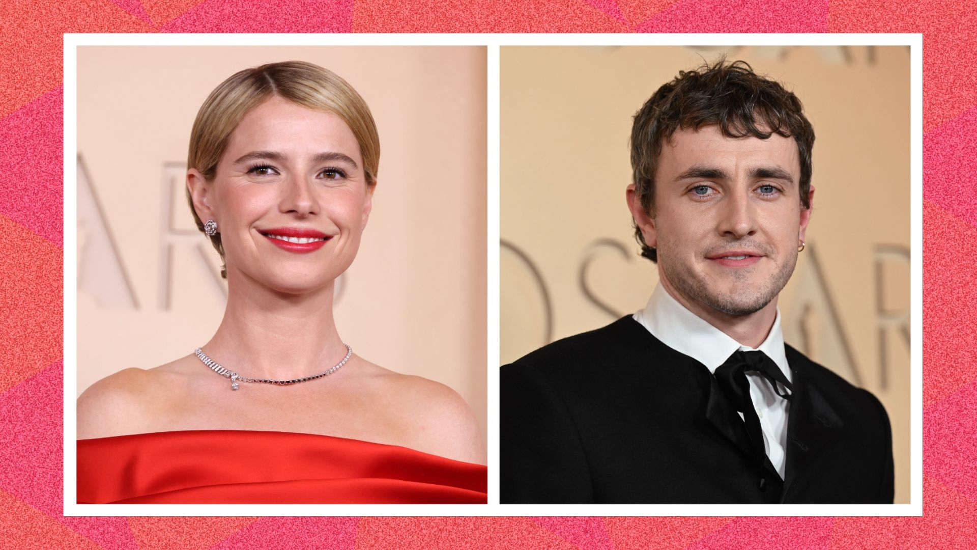 an image of Jessie Buckley (L) and Paul Mescal (R) on the red carpet at the Oscars