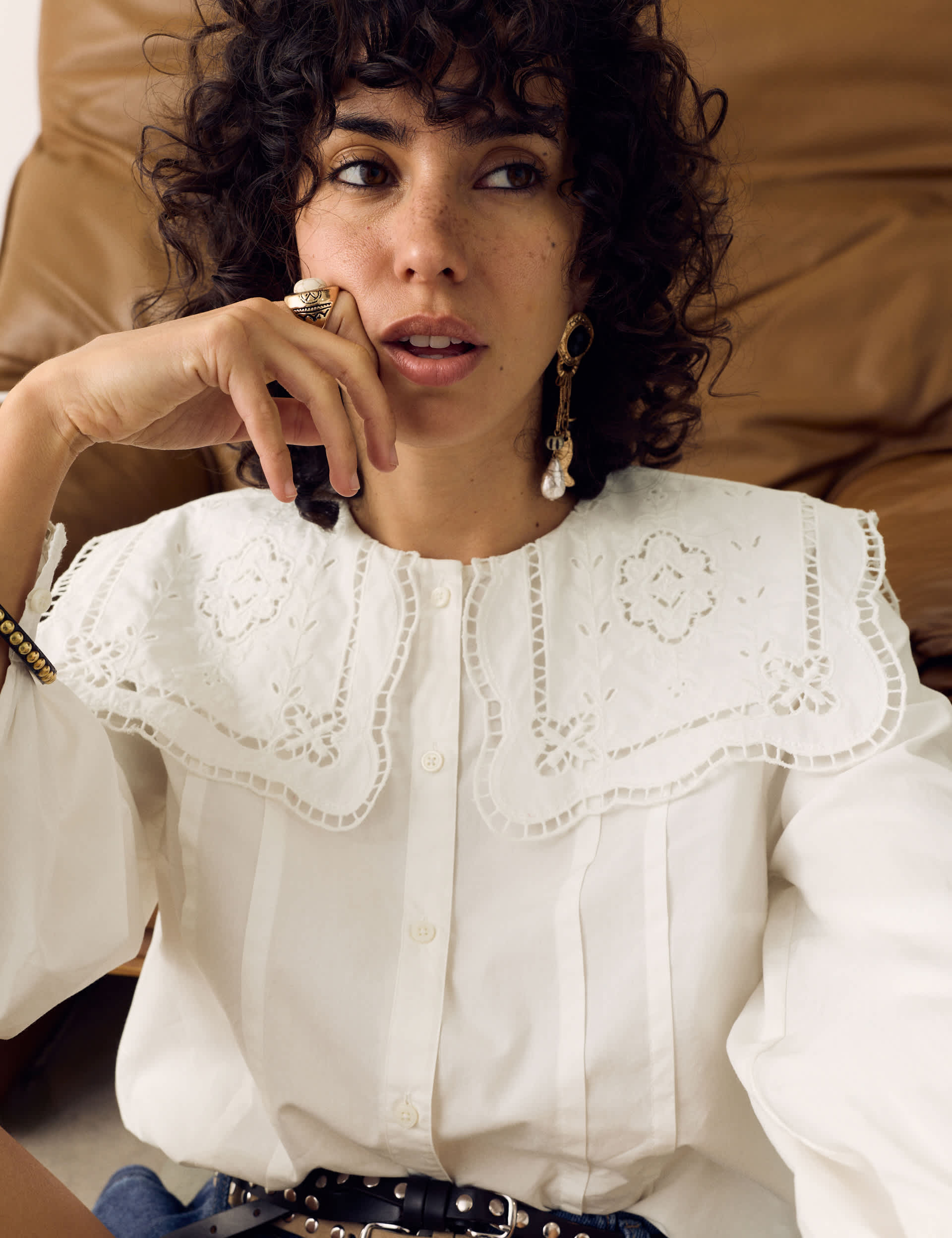 Pure Cotton Broderie Collar Shirt