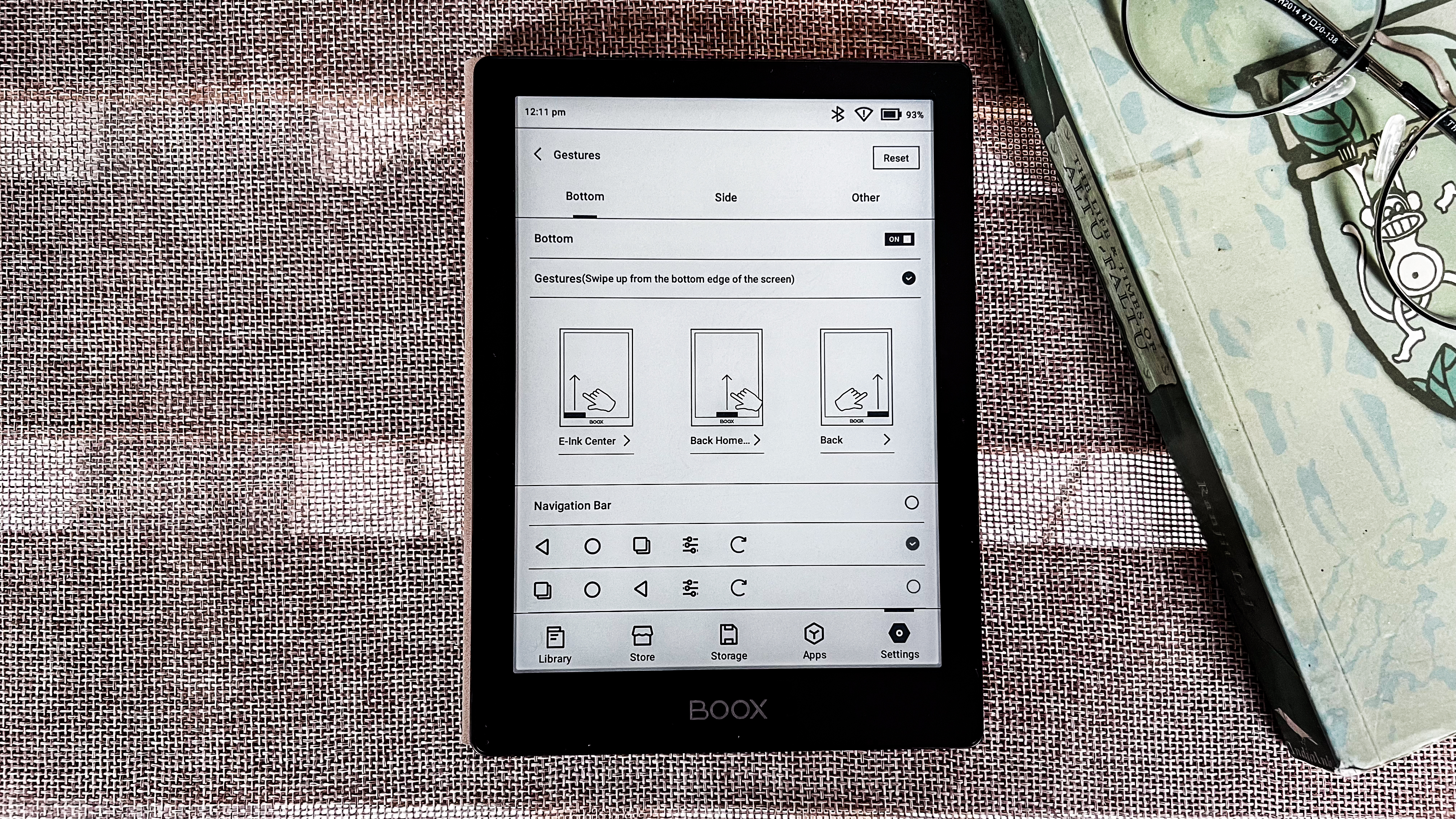 The gesture settings on the Onyx Boox Go 6