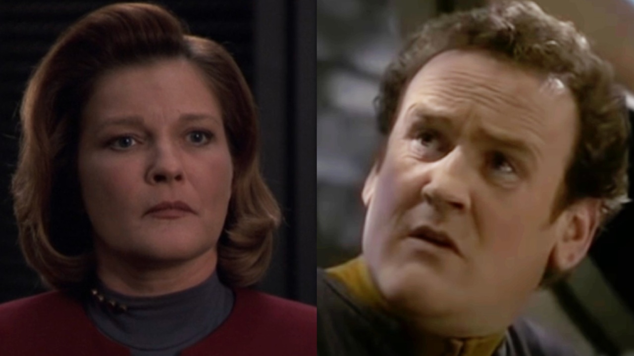 Janeway and Miles O'Brien split image