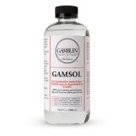 A bottle of Gamblin Gamsol solvent