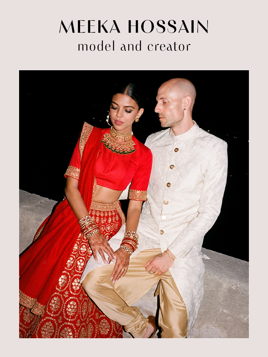 Meeka Hossain and her partner wearing traditional wedding attire.