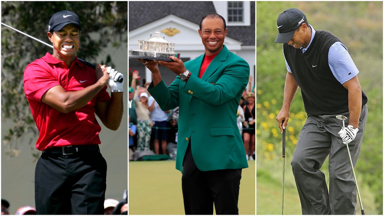 Tiger Woods witht he 2019 Masters trophy and struggling with his injuries over the years