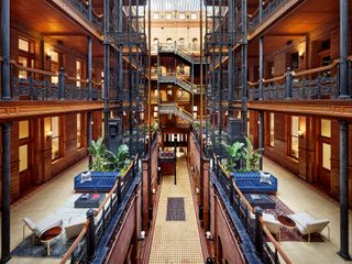 NeueHouse Bradbury in Los Angeles is defined by its striking historical interior and internal balconies