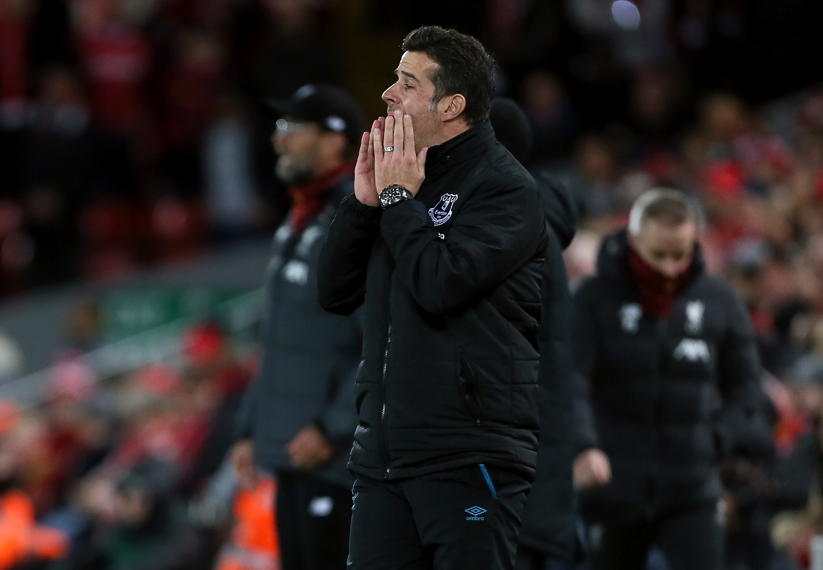 Marco Silva looks dejected at Anfield
