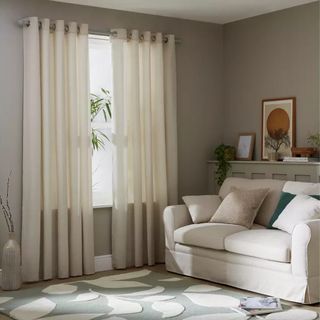 Habitat Herringbone Fully Lined Eyelet Curtains - Cream