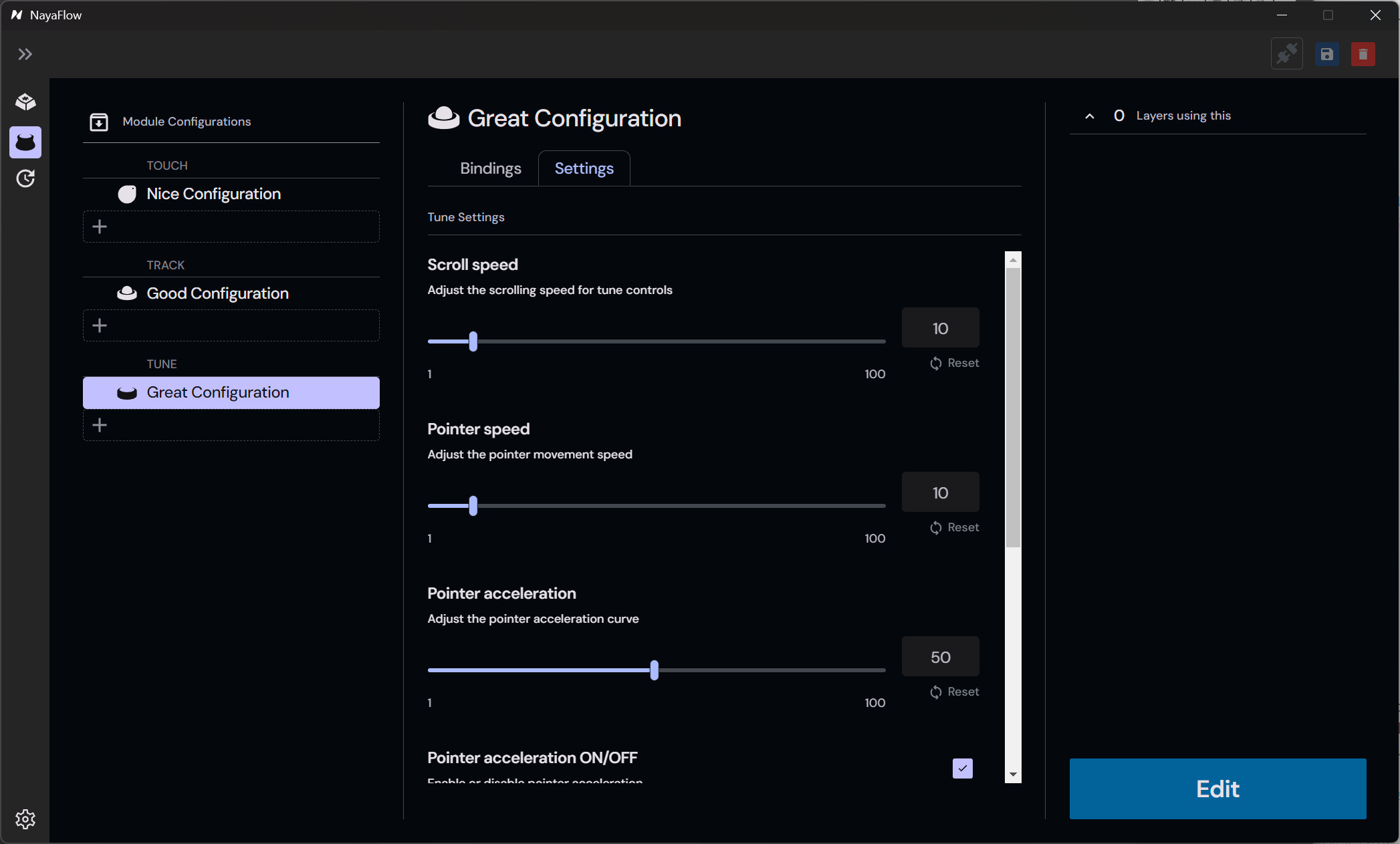 A screenshot of the early September 2025 version of the NayaFlow app for the Naya Create keyboard