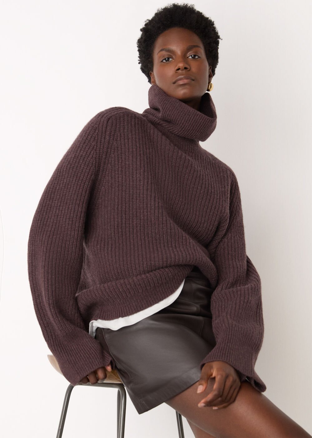 Brown Heavy Gauge Roll Neck Knit