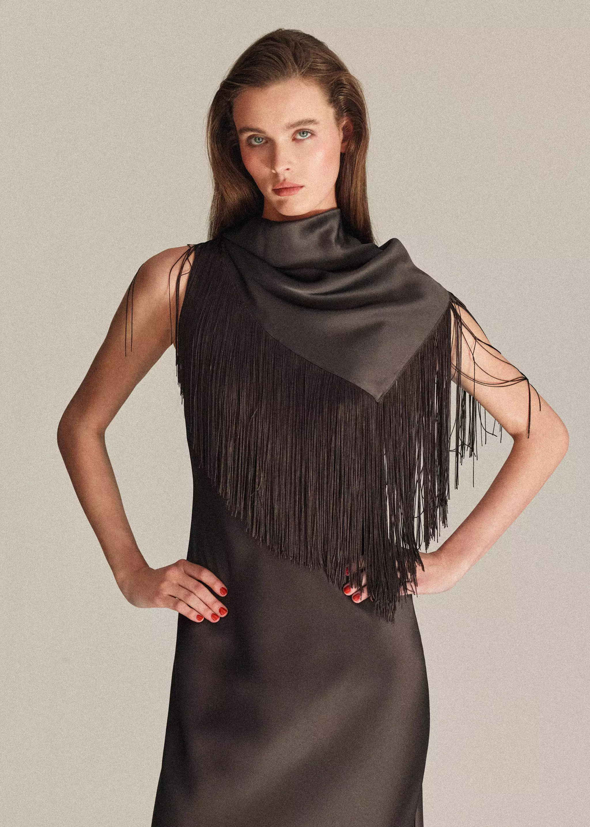 Satin Dress With Fringed Bandana - Women | Mango Usa