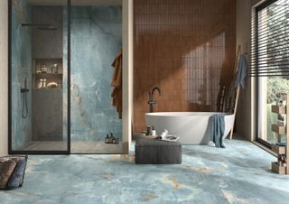 flooring trends Jurassic Ocean blue marble bathroom floor