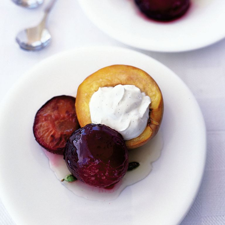 Roasted Stone Fruits with Cardamon and Honey and Vanilla Cream recipe-recipe ideas-woman and home
