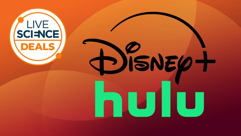 Disney Plus and Hulu logos on an orange background