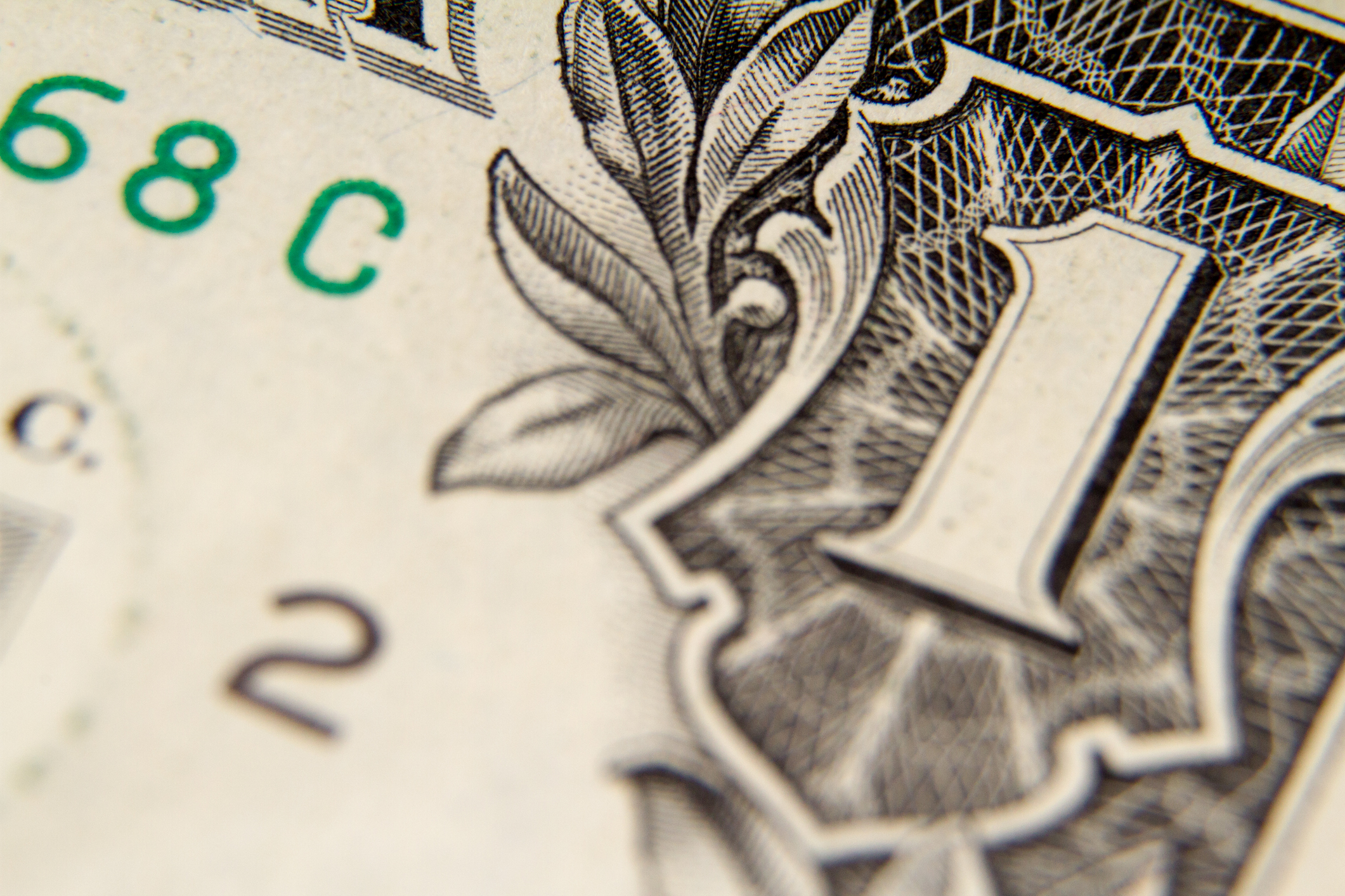 Extreme macro shot of one dollar bill, selective focus