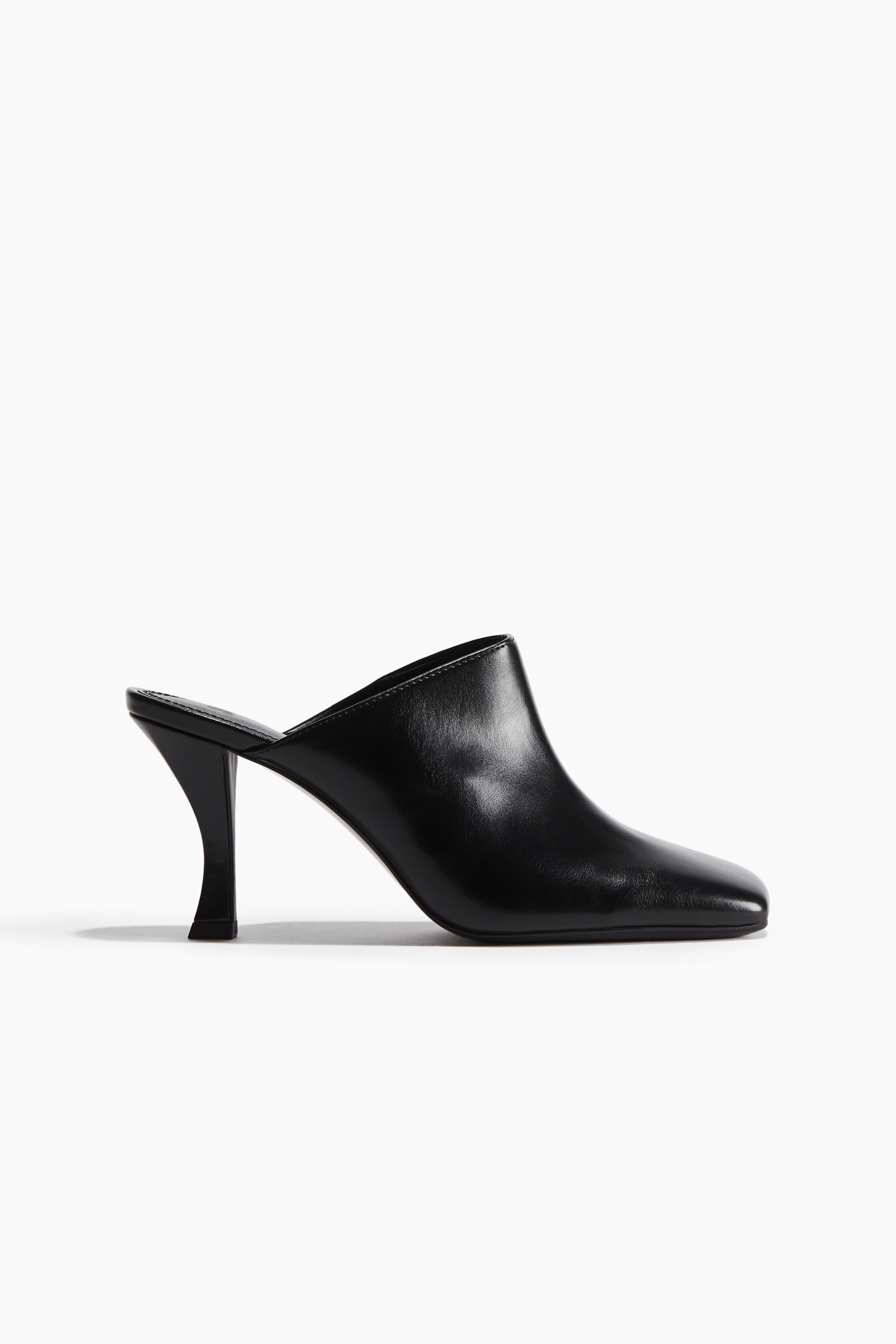 Heeled Square-Toe Mules - Black