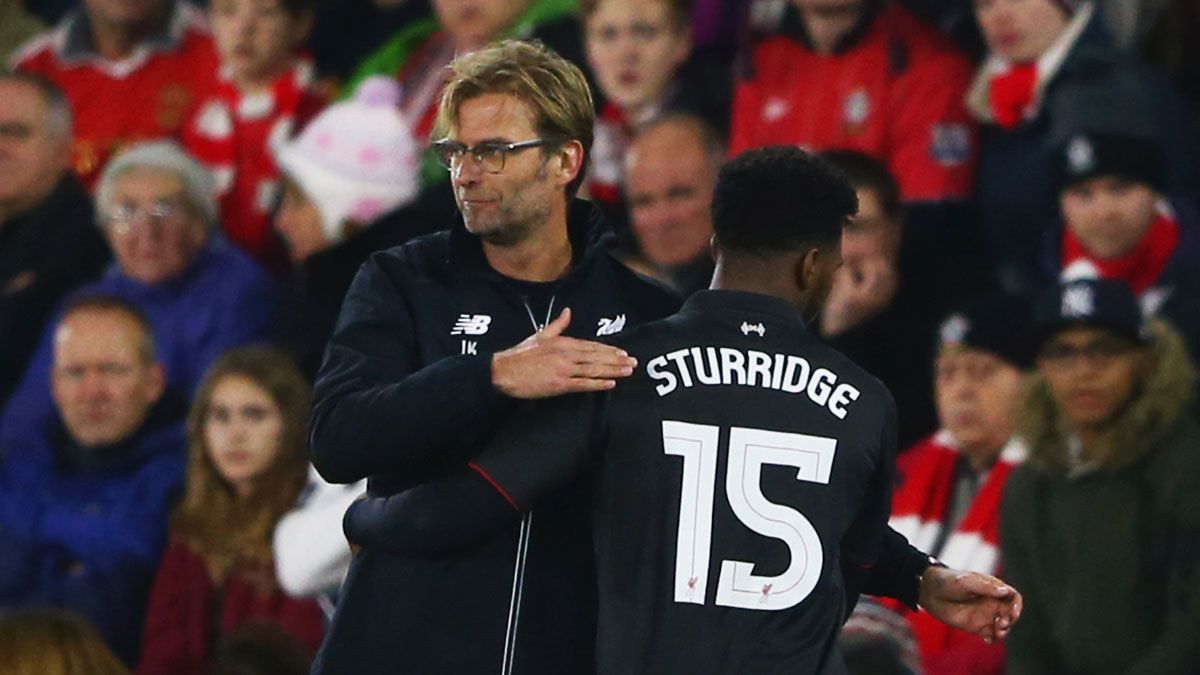 Daniel Sturridge and Jurgen Klopp