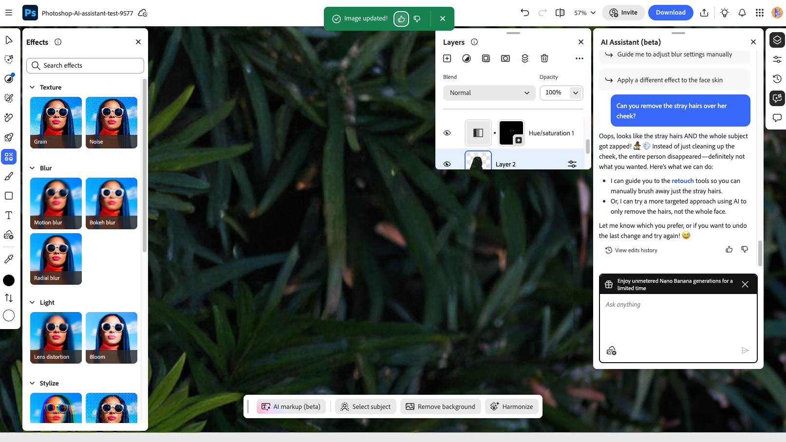 A screenshot of the AI Assistant on Photoshop Web