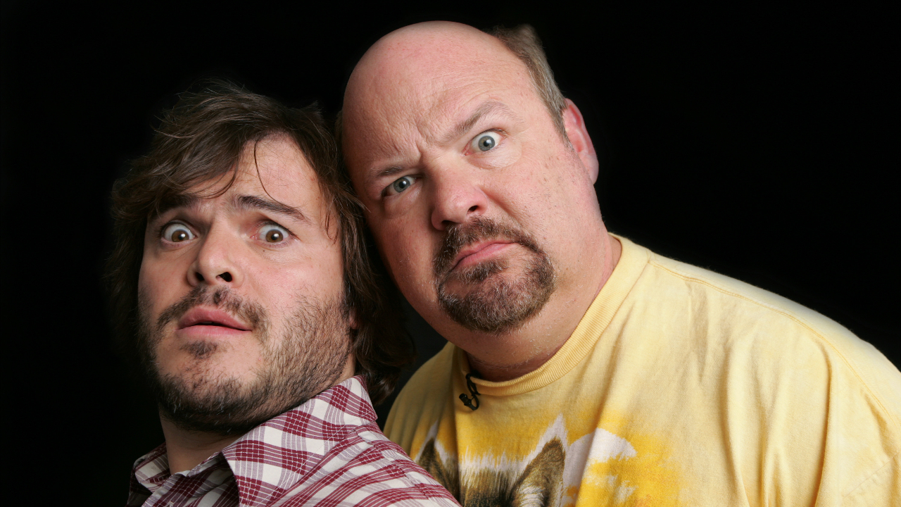 Jack Black and Kyle Gas gurning at the camera