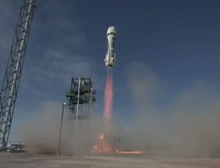 Blue Origin's New Shepard reusable rocket launches on its fourth test flight.