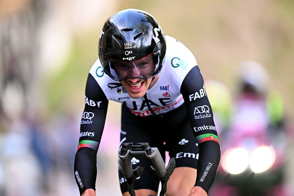 ORTONA ITALY MAY 06 Joao Almeida of Portugal and UAE Team Emirates sprints during the 106th Giro dItalia 2023 Stage 1 a 196km individual time trial from Fossacesia Marina to Ortona UCIWT on May 06 2023 in Ortona Italy Photo by Stuart FranklinGetty Images